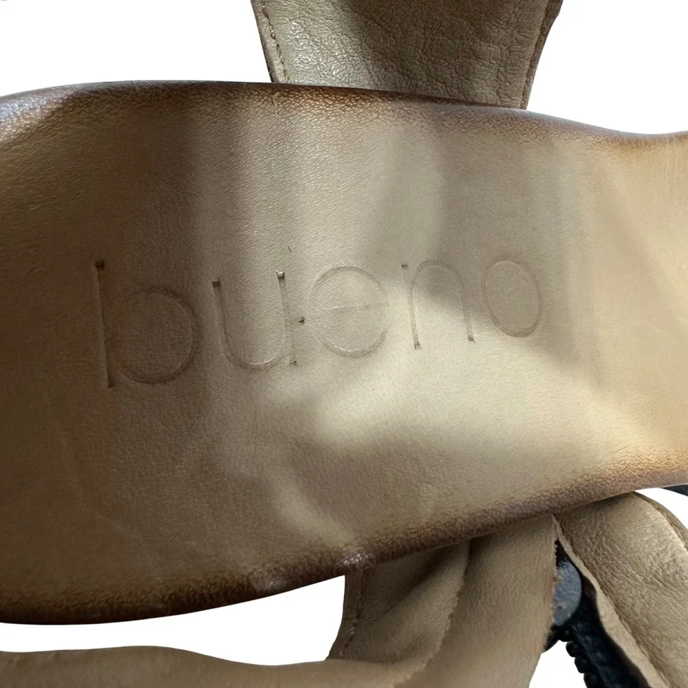 Bueno Black Leather Wedge Sandals Side Zip Made in Turkey Womens 37
